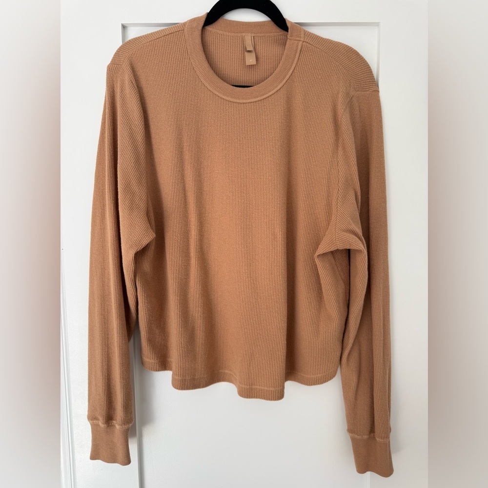 SKIMS Waffle Knit Thermal Long Sleeve XXL | Caramel Tan | Relaxed Fit Top